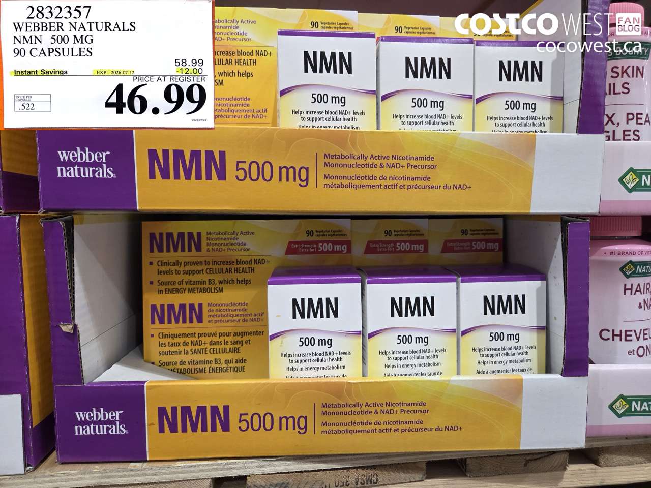 2832357 WEBBER NATURALS NMN 500 MG 90 CAPSULES ($12.00 INSTANT SAVINGS EXPIRES ON 2026-07-12) $46.99