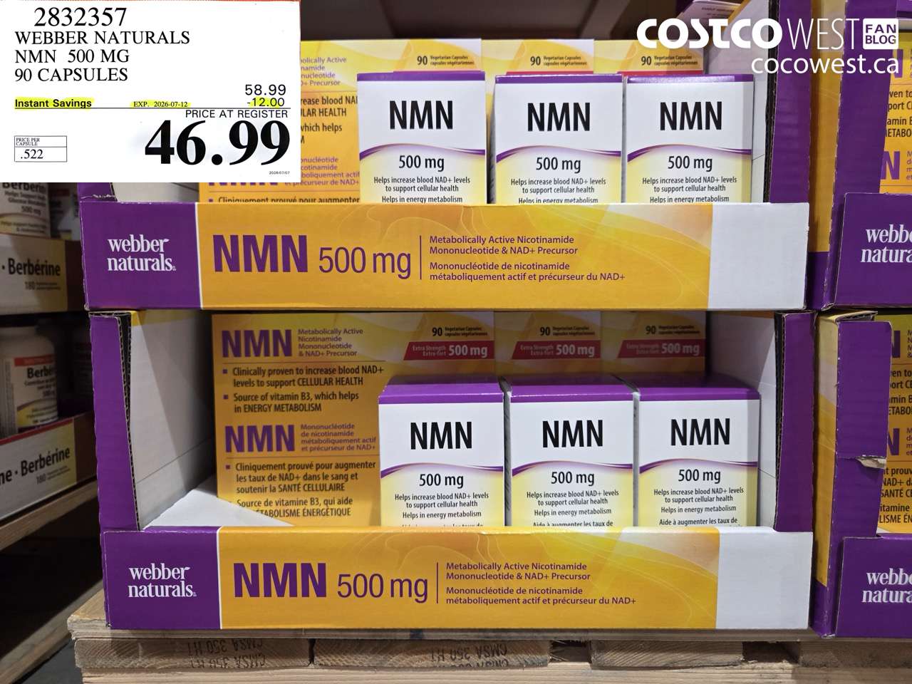 2832357 WEBBER NATURALS NMN 500 MG 90 CAPSULES ($12.00 INSTANT SAVINGS EXPIRES ON 2026-07-12) $46.99