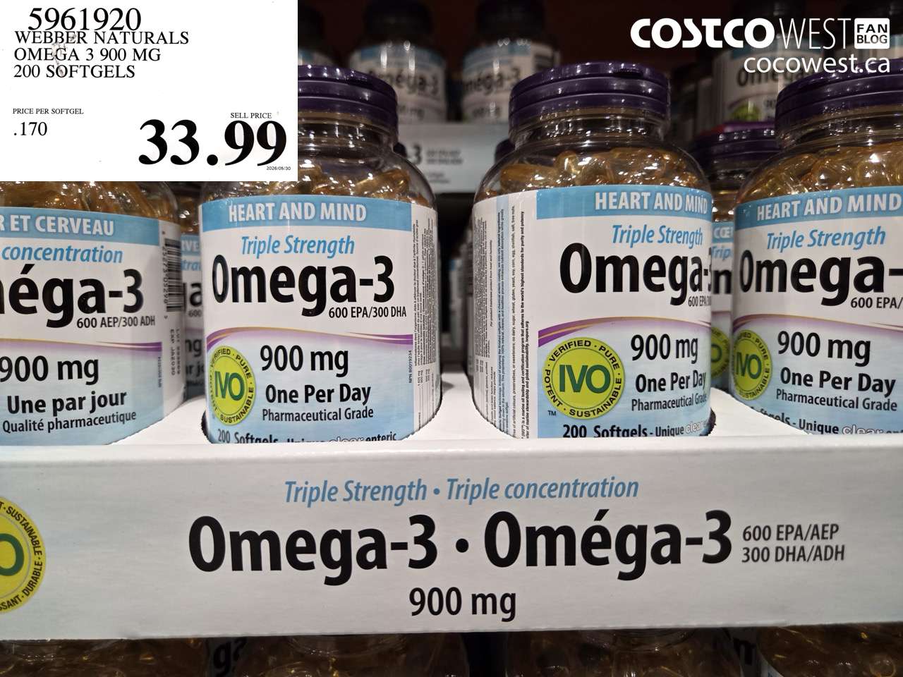 5961920 WEBBER NATURALS OMEGA 3 900 MG 200 SOFTGELS $33.99