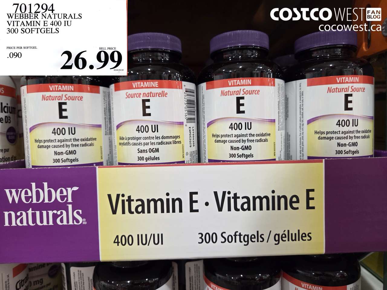 701294 WEBBER NATURALS VITAMIN E 400 IU 300 SOFTGELS $26.99