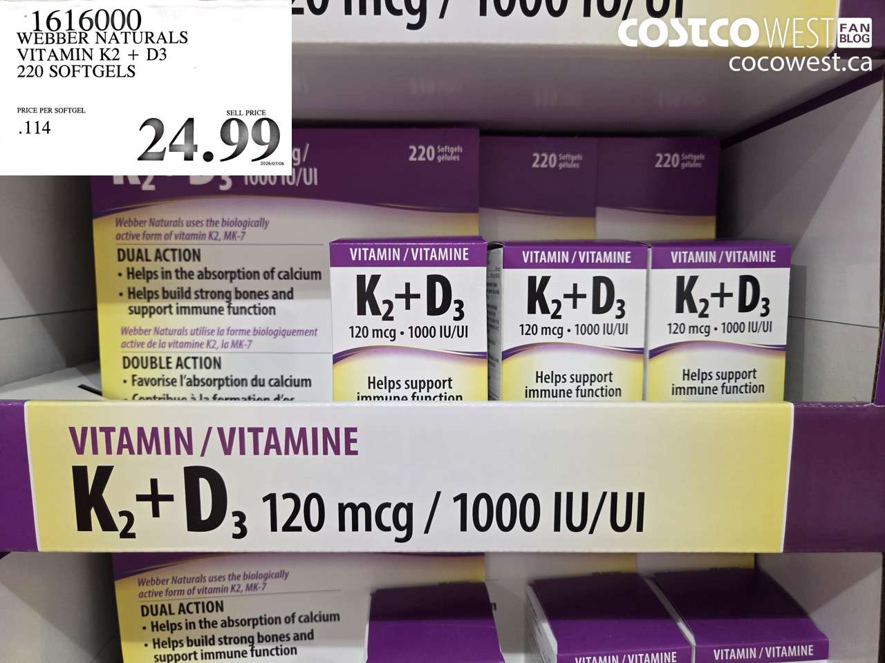 1616000 WEBBER NATURALS VITAMIN K2 + D3 220 SOFTGELS $24.99