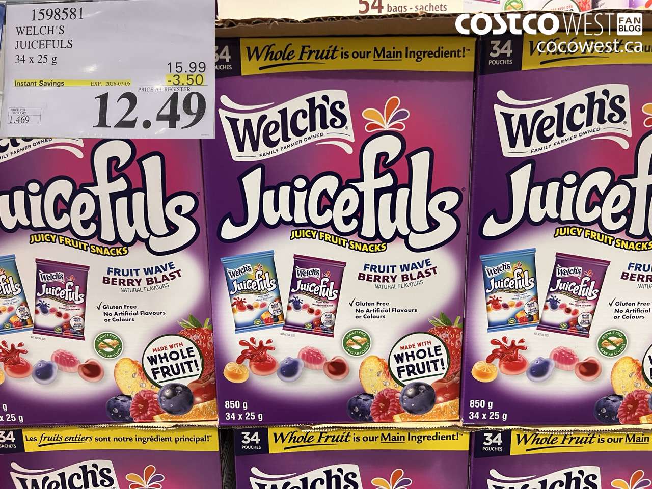 1598581 WELCH'S JUICEFULS 34 X 25 G ($3.50 INSTANT SAVINGS EXPIRES ON 2026-07-05) $12.49