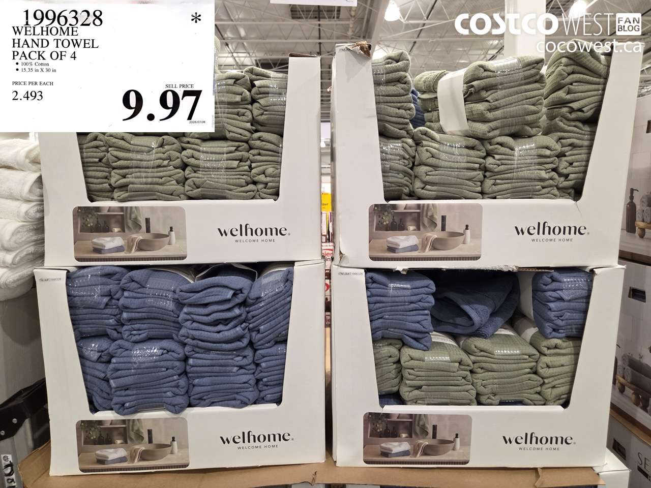 1996328 WELHOME HAND TOWEL PACK OF 4 $9.97
