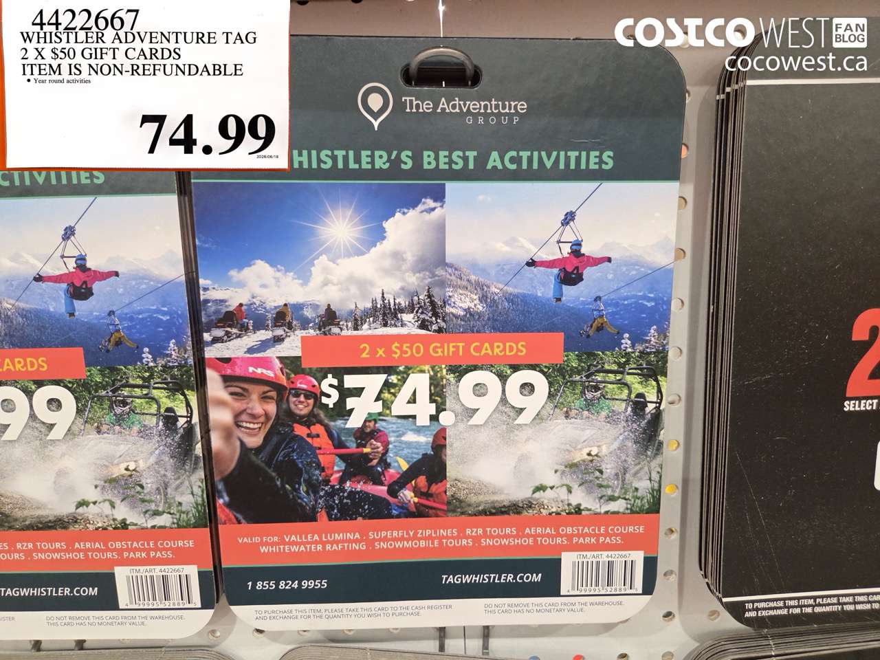 4422667 WHISTLER ADVENTURE TAG 2 X $50 GIFT CARDS ITEM IS NON-REFUNDABLE $74.99