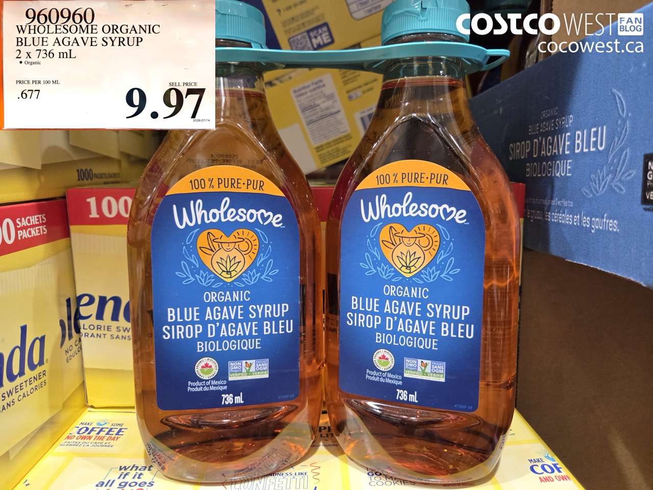 960960 WHOLESOME ORGANIC BLUE AGAVE SYRUP 2 X 736 ML $9.97