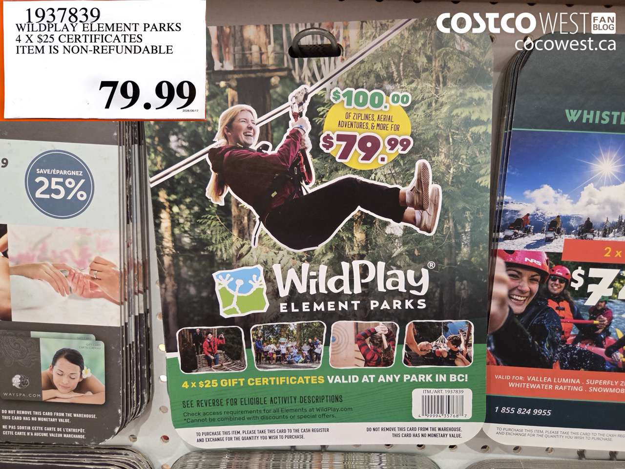 1937839 WILDPLAY ELEMENT PARKS 4 X $25 CERTIFICATES ITEM IS NON-REFUNDABLE $79.99
