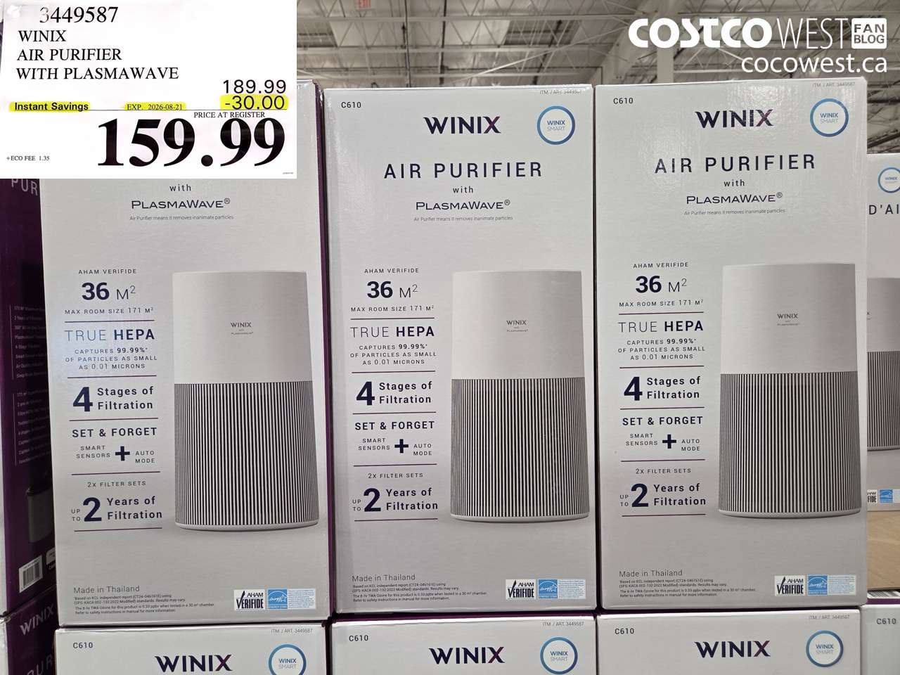 3449587 WINIX AIR PURIFIER WITH PLASMAWAVE ($30.00 INSTANT SAVINGS EXPIRES ON 2026-08-21) $159.99