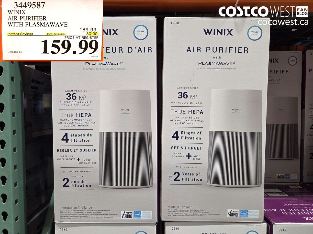 3449587 WINIX AIR PURIFIER WITH PLASMAWAVE ($30.00 INSTANT SAVINGS EXPIRES ON 2026-08-21) $159.99