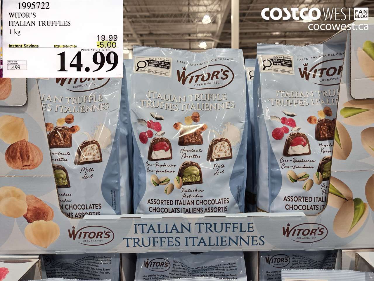 1995722 WITOR'S ITALIAN TRUFFLES 1 KG ($5.00 INSTANT SAVINGS EXPIRES ON 2026-07-26) $14.99