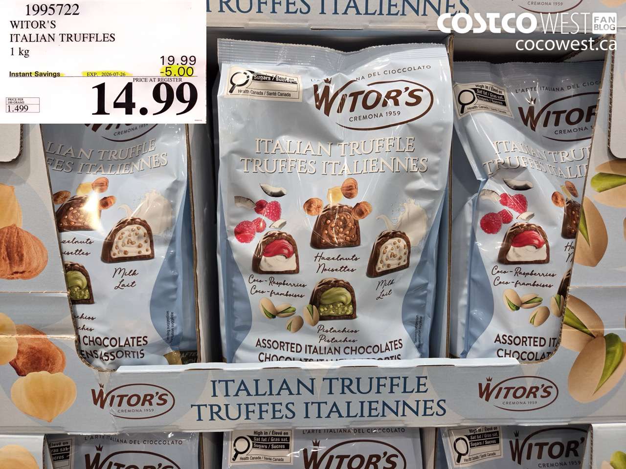 1995722 WITOR'S ITALIAN TRUFFLES 1 KG ($5.00 INSTANT SAVINGS EXPIRES ON 2026-07-26) $14.99