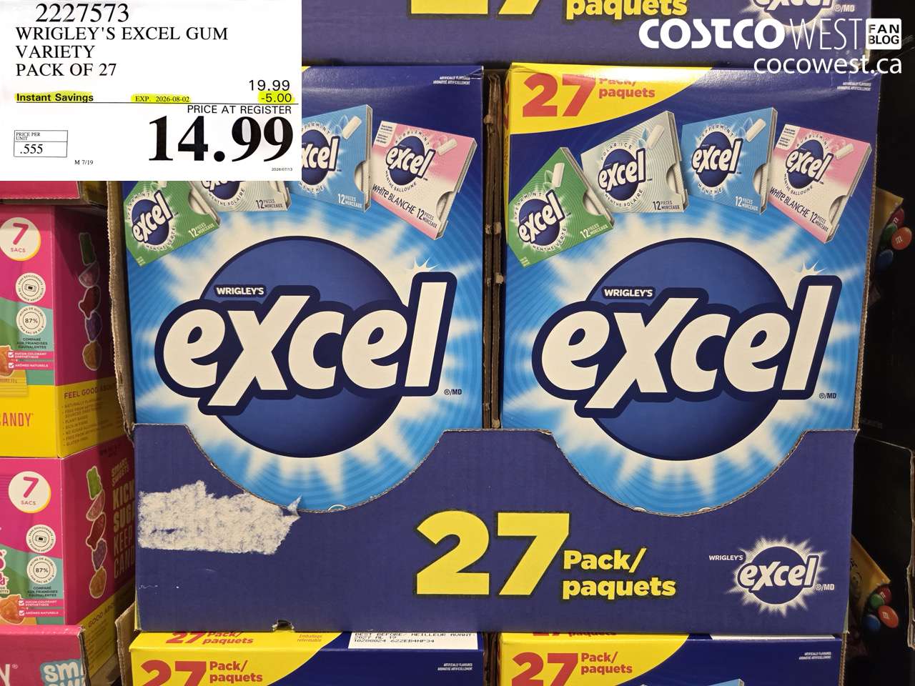 2227573 WRIGLEY'S EXCEL GUM VARIETY PACK OF 27 ($5.00 INSTANT SAVINGS EXPIRES ON 2026-08-02) $14.99