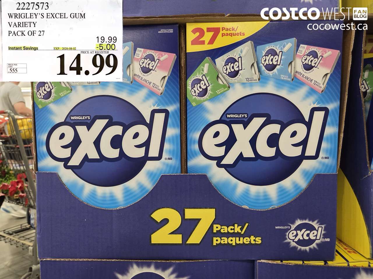 2227573 WRIGLEY'S EXCEL GUM VARIETY PACK OF 27 ($5.00 INSTANT SAVINGS EXPIRES ON 2026-08-02) $14.99