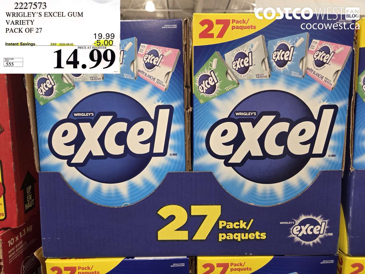 2227573 WRIGLEY'S EXCEL GUM VARIETY PACK OF 27 ($5.00 INSTANT SAVINGS EXPIRES ON 2026-08-02) $14.99