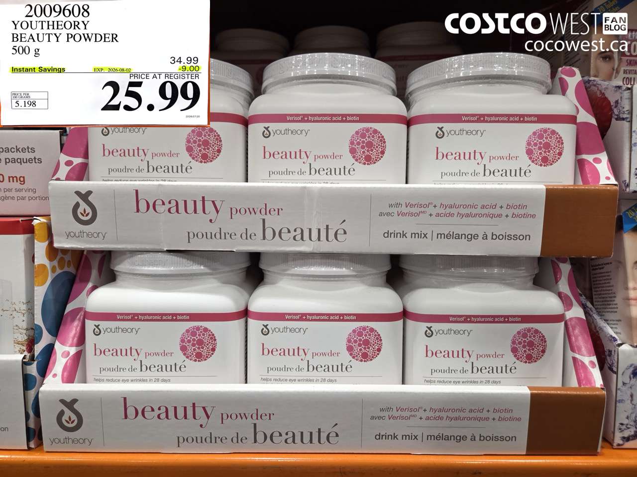 2009608 YOUTHEORY BEAUTY POWDER 500 G ($9.00 INSTANT SAVINGS EXPIRES ON 2026-08-02) $25.99