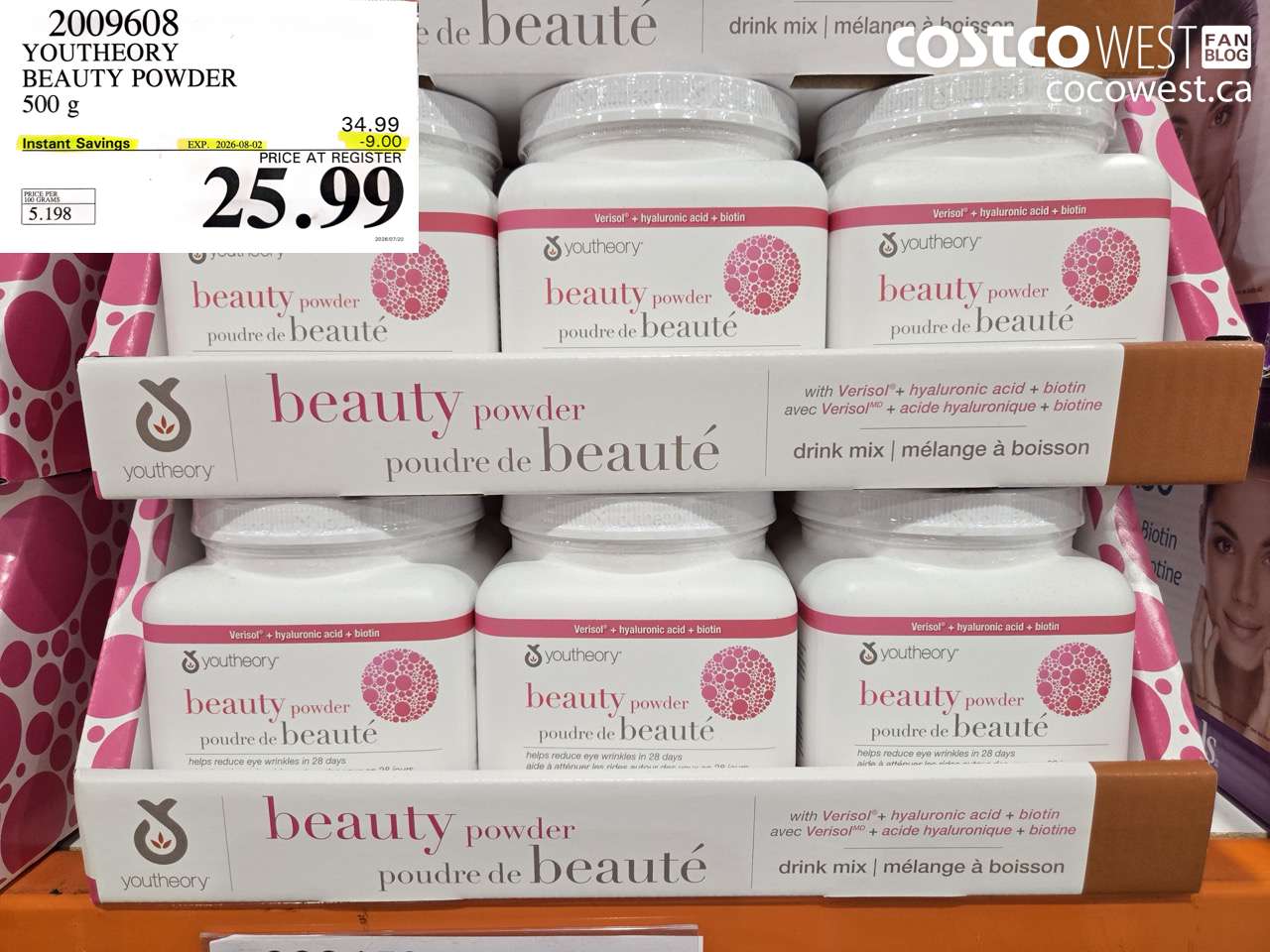 2009608 YOUTHEORY BEAUTY POWDER 500 G ($9.00 INSTANT SAVINGS EXPIRES ON 2026-08-02) $25.99