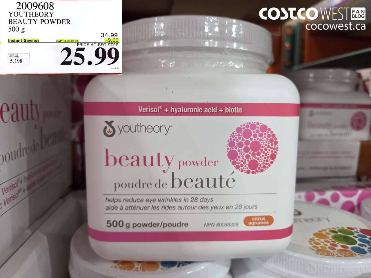 2009608 YOUTHEORY BEAUTY POWDER 500 G ($9.00 INSTANT SAVINGS EXPIRES ON 2026-08-02) $25.99