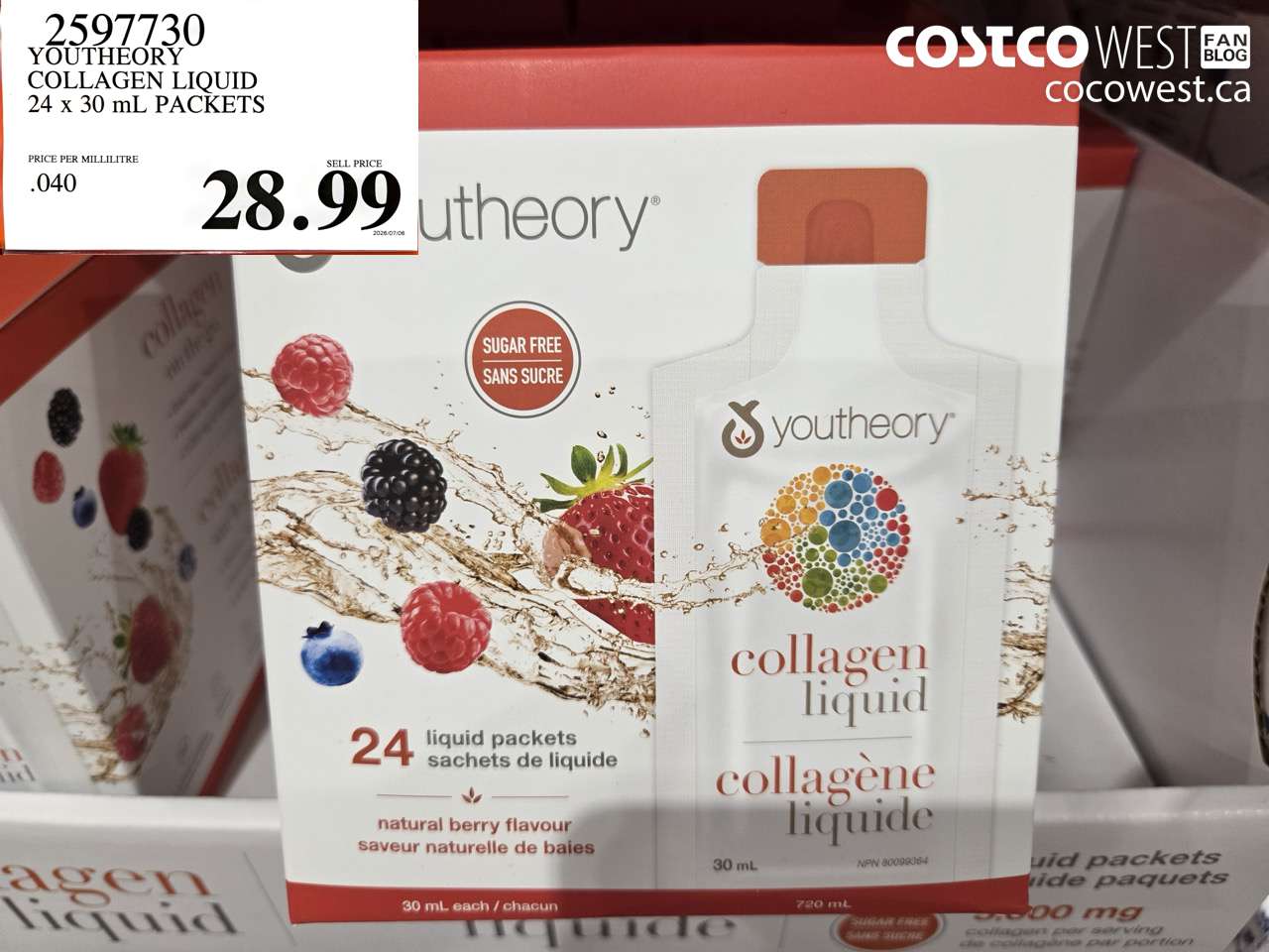 2597730 YOUTHEORY COLLAGEN LIQUID 24 X 30 ML PACKETS $28.99