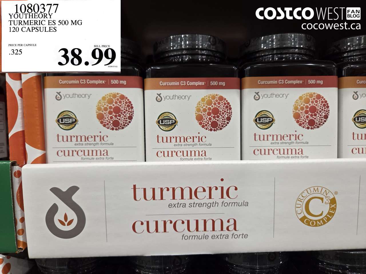 1080377 YOUTHEORY TURMERIC ES 500 MG 120 CAPSULES $38.99
