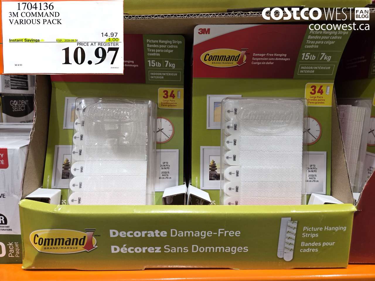1704136 3M COMMAND VARIOUS PACK ($4.00 INSTANT SAVINGS EXPIRES ON 2026-08-30) $10.97