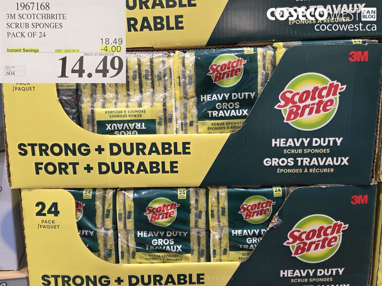 1967168 3M SCOTCHBRITE SCRUB SPONGES PACK OF 24 ($4.00 INSTANT SAVINGS EXPIRES ON 2026-08-30) $14.49