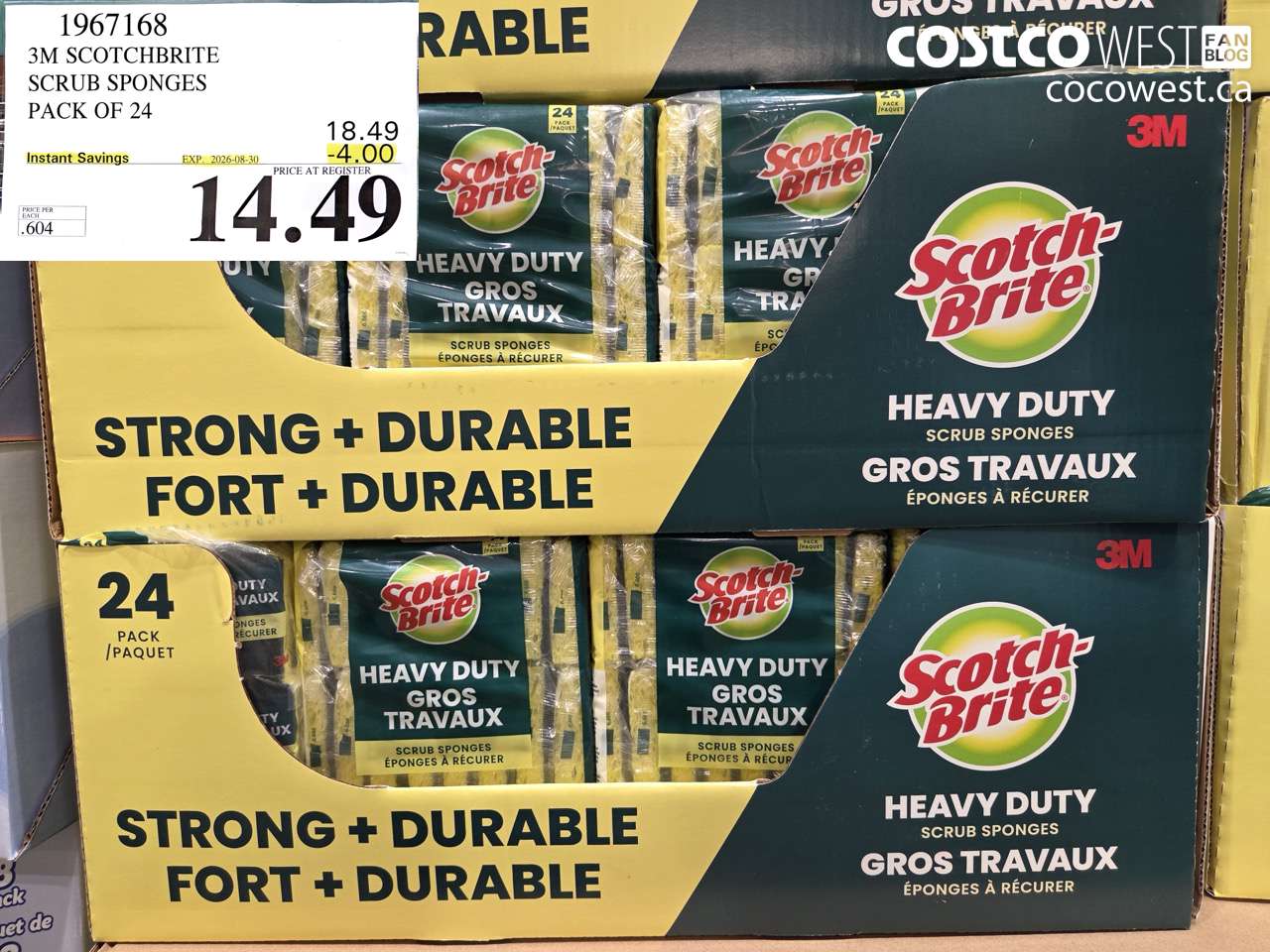 1967168 3M SCOTCHBRITE SCRUB SPONGES PACK OF 24 ($4.00 INSTANT SAVINGS EXPIRES ON 2026-08-30) $14.49