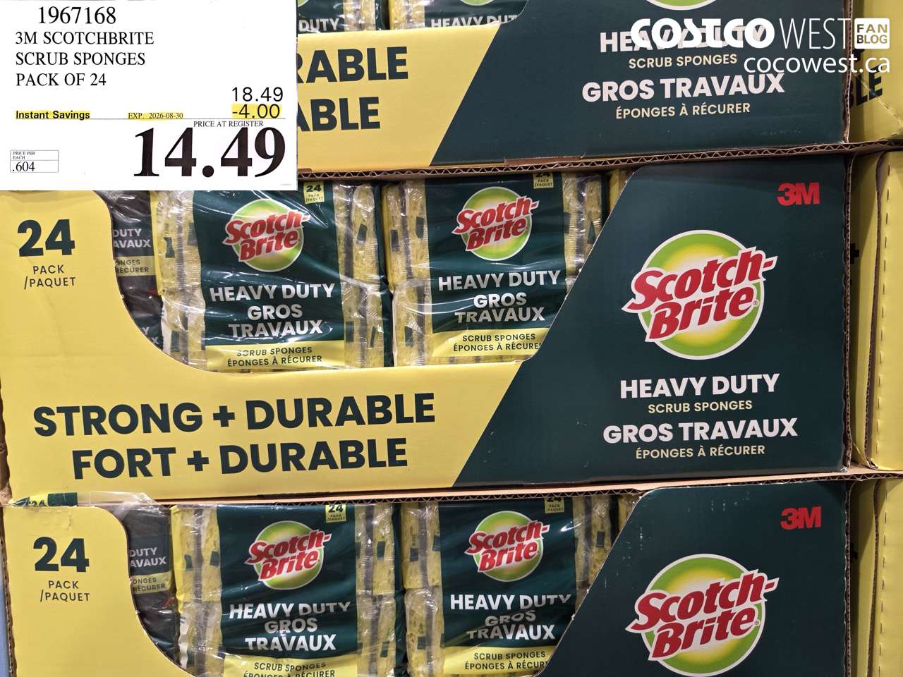 1967168 3M SCOTCHBRITE SCRUB SPONGES PACK OF 24 ($4.00 INSTANT SAVINGS EXPIRES ON 2026-08-30) $14.49