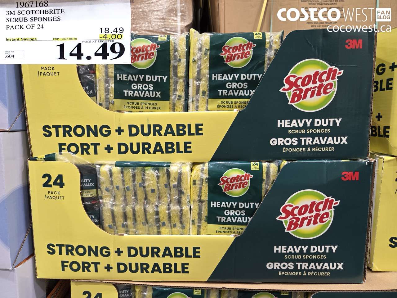 1967168 3M SCOTCHBRITE SCRUB SPONGES PACK OF 24 ($4.00 INSTANT SAVINGS EXPIRES ON 2026-08-30) $14.49