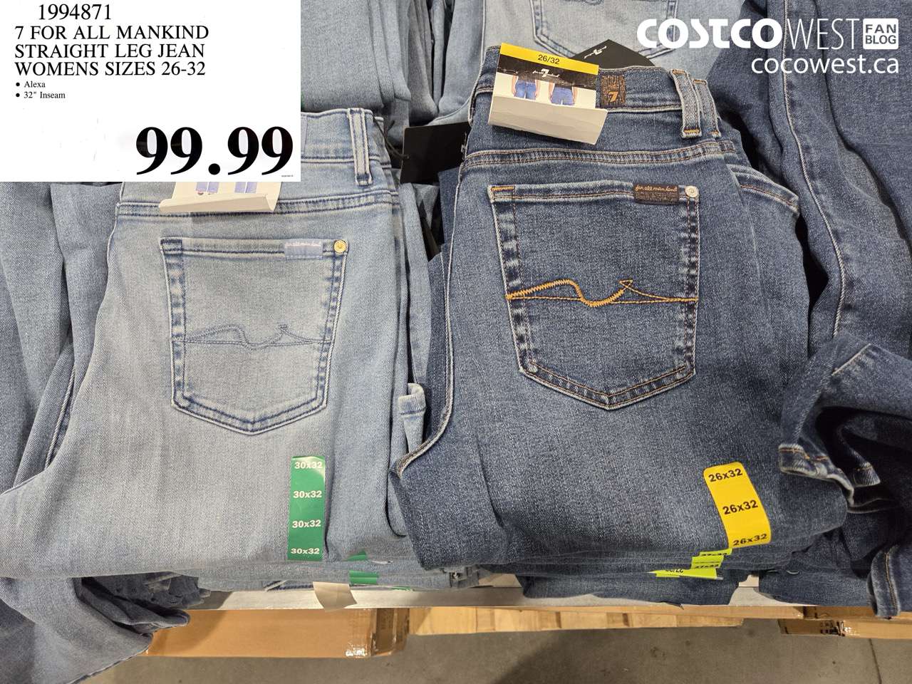 1994871 7 FOR ALL MANKIND STRAIGHT LEG JEAN WOMENS SIZES 26-32 $99.99