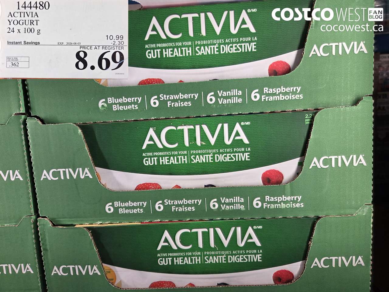 144480 ACTIVIA YOGURT 24 X 100 G ($2.30 INSTANT SAVINGS EXPIRES ON 2026-08-03) $8.69