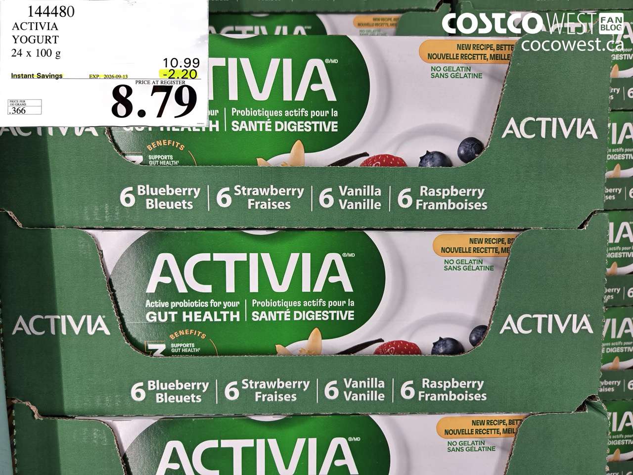 144480 ACTIVIA YOGURT 24 X 100 G ($2.20 INSTANT SAVINGS EXPIRES ON 2026-09-13) $8.79