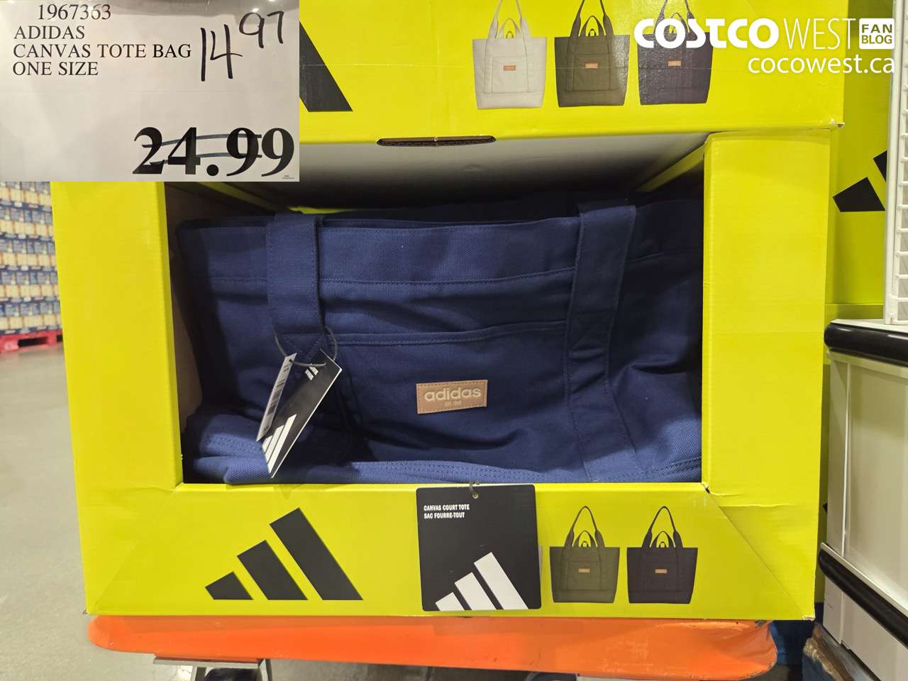 1967363 ADIDAS CANVAS TOTE BAG ONE SIZE $14.97