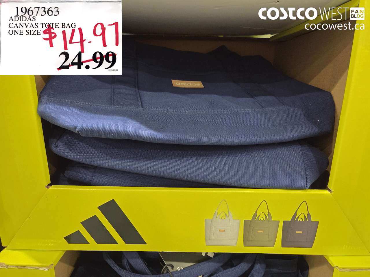 1967363 ADIDAS CANVAS TOTE BAG ONE SIZE $14.97