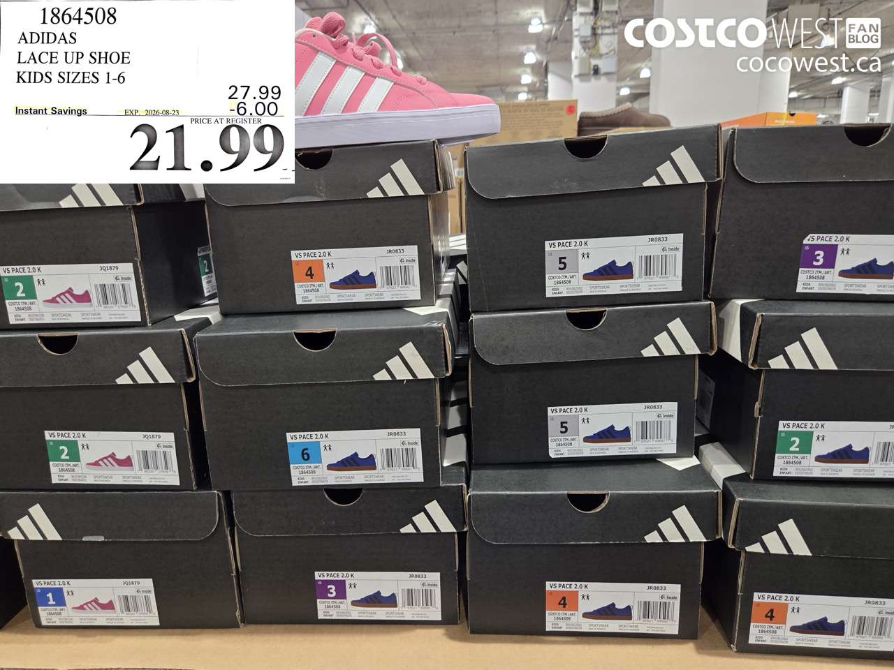 1864508 ADIDAS LACE UP SHOE KIDS SIZES 1-6 ($6.00 INSTANT SAVINGS EXPIRES ON 2026-08-23) $21.99