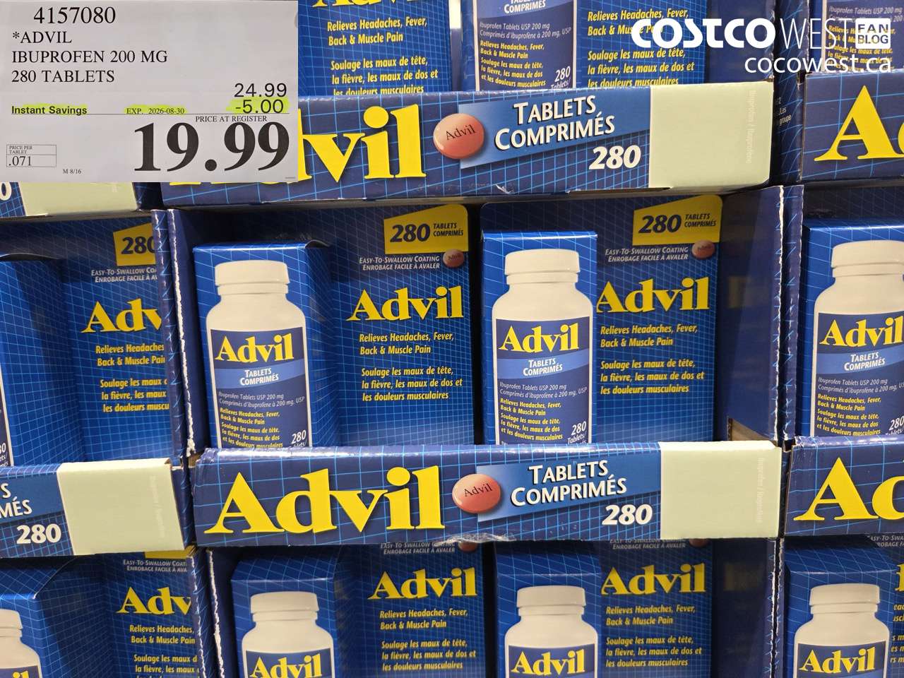 4157080 ADVIL IBUPROFEN 200 MG 280 TABLETS ($5.00 INSTANT SAVINGS EXPIRES ON 2026-08-30) $19.99