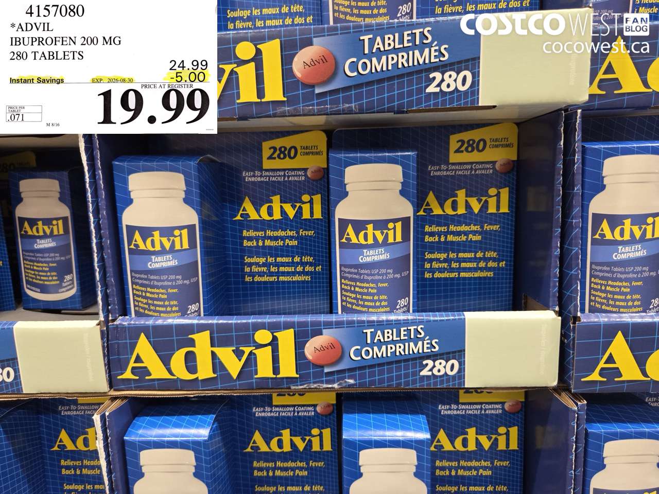 4157080 ADVIL IBUPROFEN 200 MG 280 TABLETS ($5.00 INSTANT SAVINGS EXPIRES ON 2026-08-30) $19.99