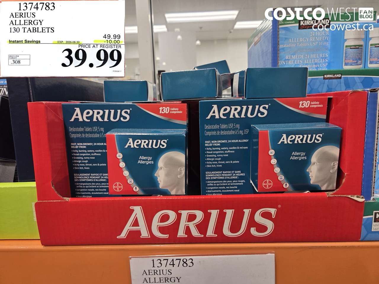 1374783 AERIUS ALLERGY 130 TABLETS ($10.00 INSTANT SAVINGS EXPIRES ON 2026-08-30) $39.99