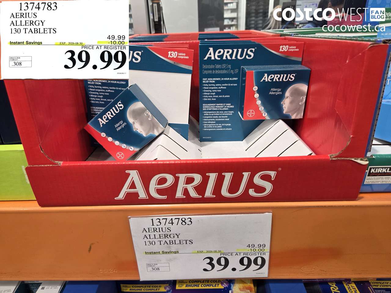 1374783 AERIUS ALLERGY 130 TABLETS ($10.00 INSTANT SAVINGS EXPIRES ON 2026-08-30) $39.99