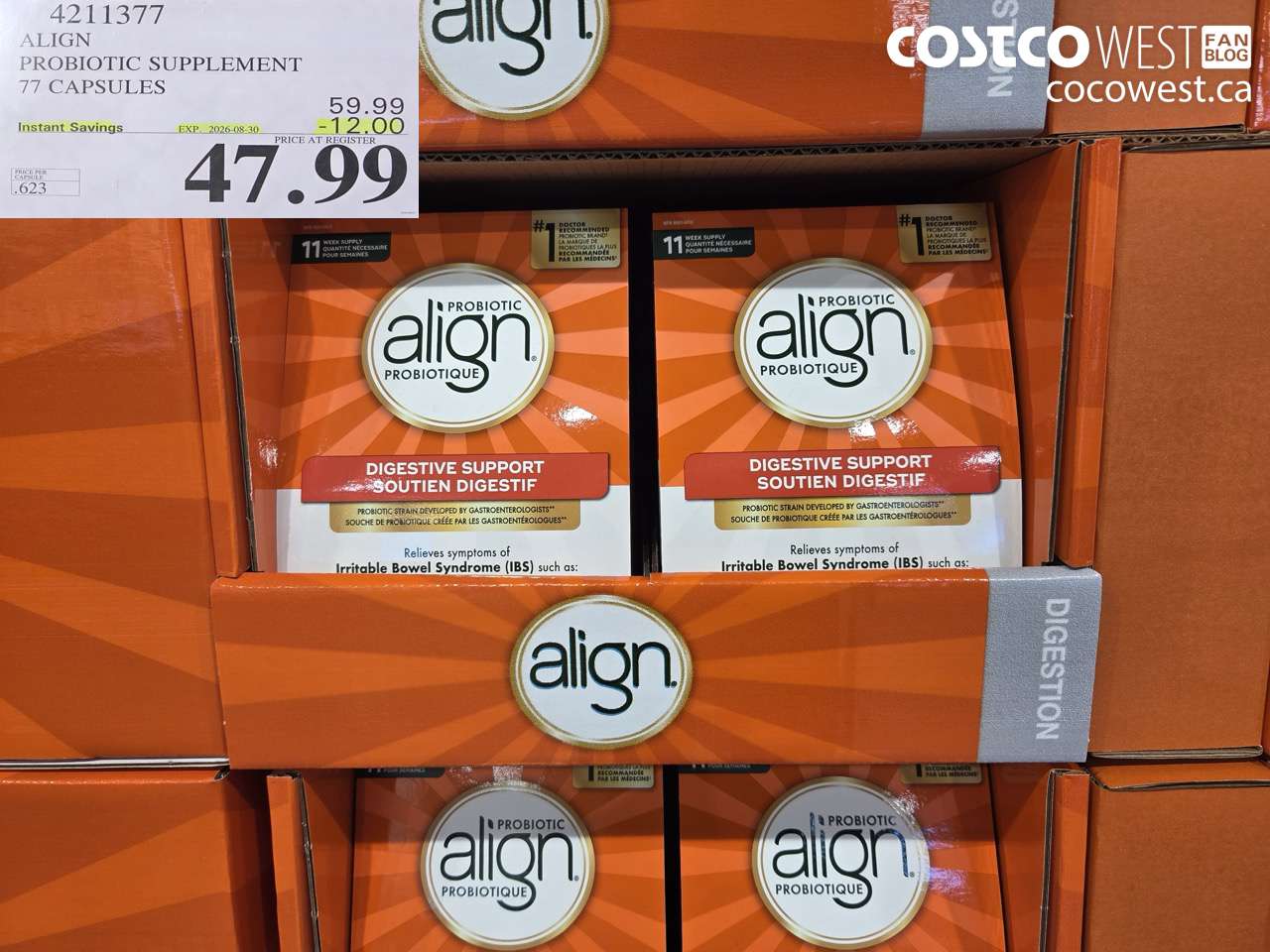 4211377 ALIGN PROBIOTIC SUPPLEMENT 77 CAPSULES ($12.00 INSTANT SAVINGS EXPIRES ON 2026-08-30) $47.99