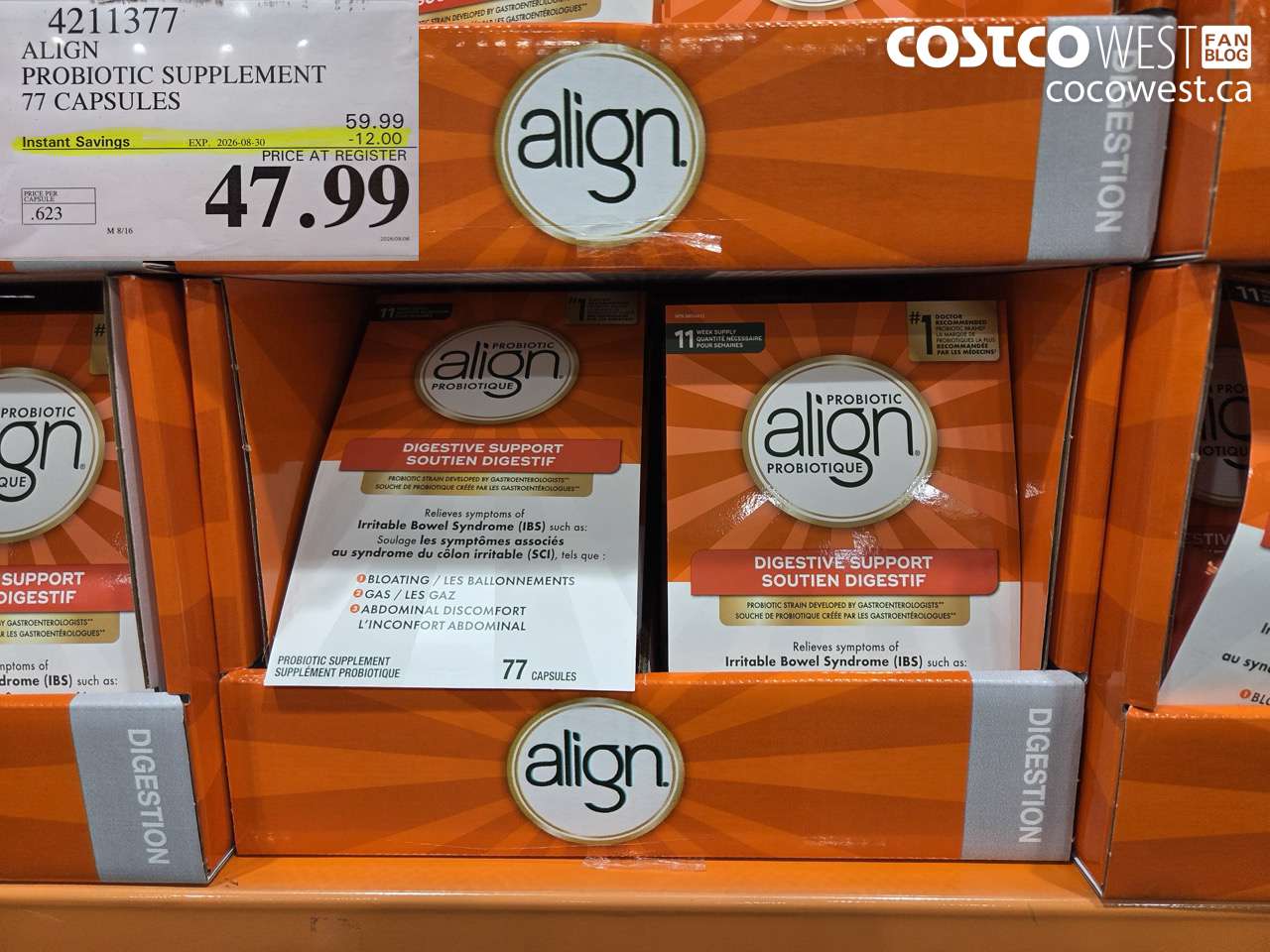 4211377 ALIGN PROBIOTIC SUPPLEMENT 77 CAPSULES ($12.00 INSTANT SAVINGS EXPIRES ON 2026-08-30) $47.99