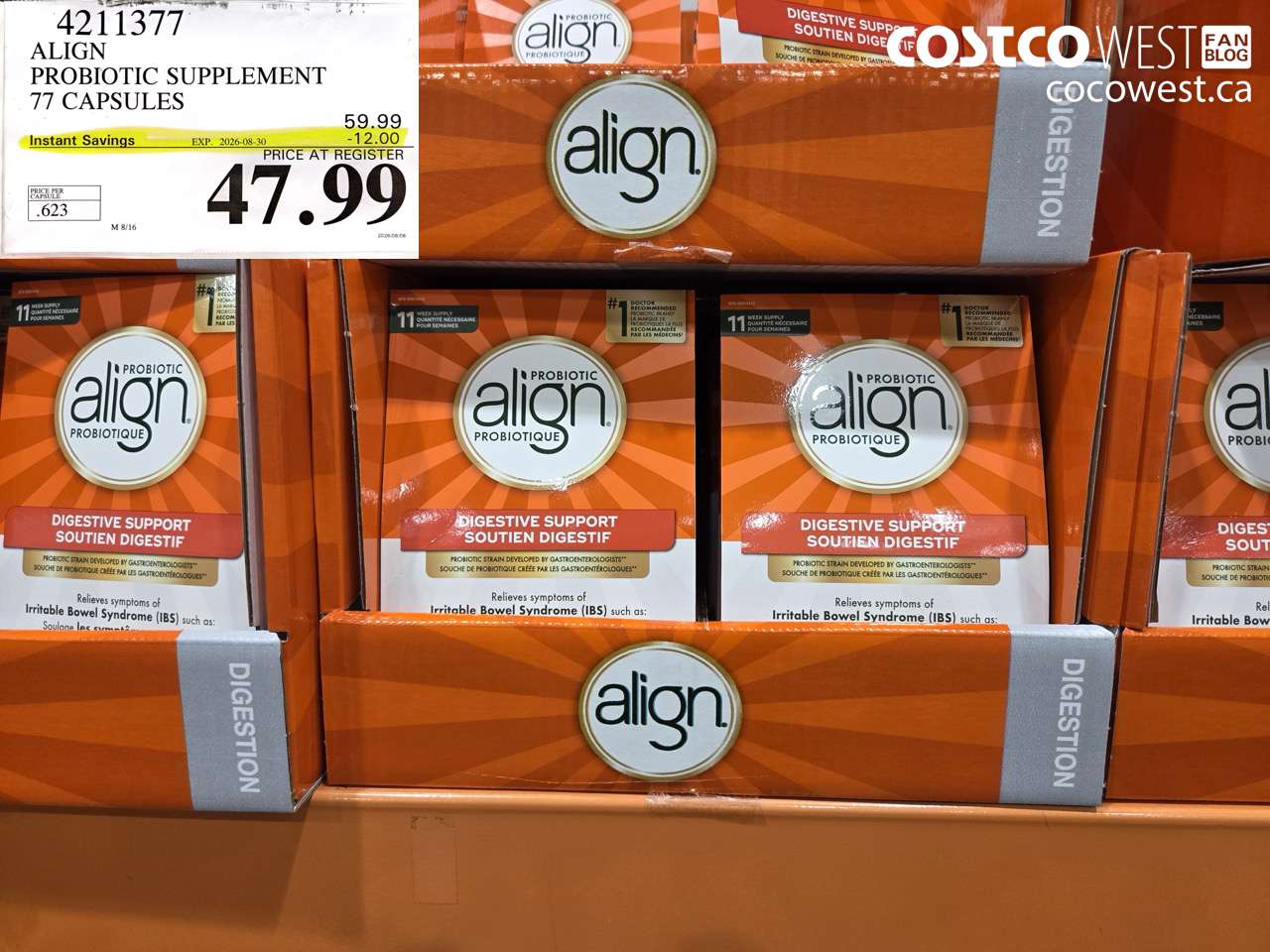 4211377 ALIGN PROBIOTIC SUPPLEMENT 77 CAPSULES ($12.00 INSTANT SAVINGS EXPIRES ON 2026-08-30) $47.99