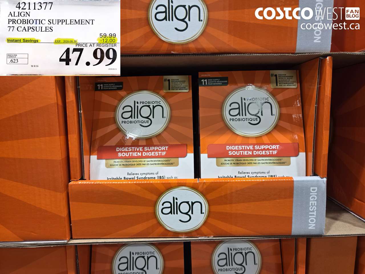 4211377 ALIGN PROBIOTIC SUPPLEMENT 77 CAPSULES ($12.00 INSTANT SAVINGS EXPIRES ON 2026-08-30) $47.99