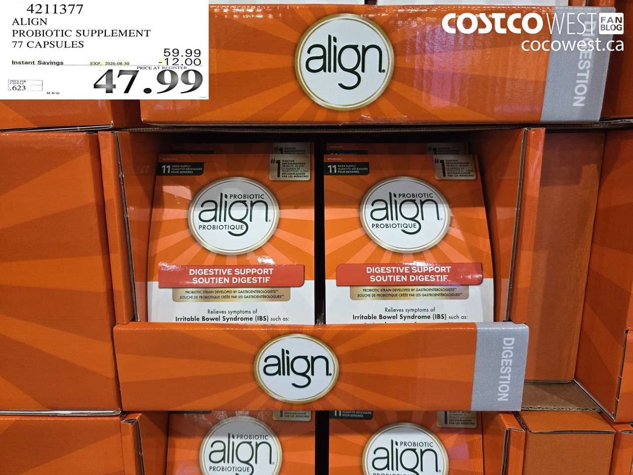 4211377 ALIGN PROBIOTIC SUPPLEMENT 77 CAPSULES ($12.00 INSTANT SAVINGS EXPIRES ON 2026-08-30) $47.99