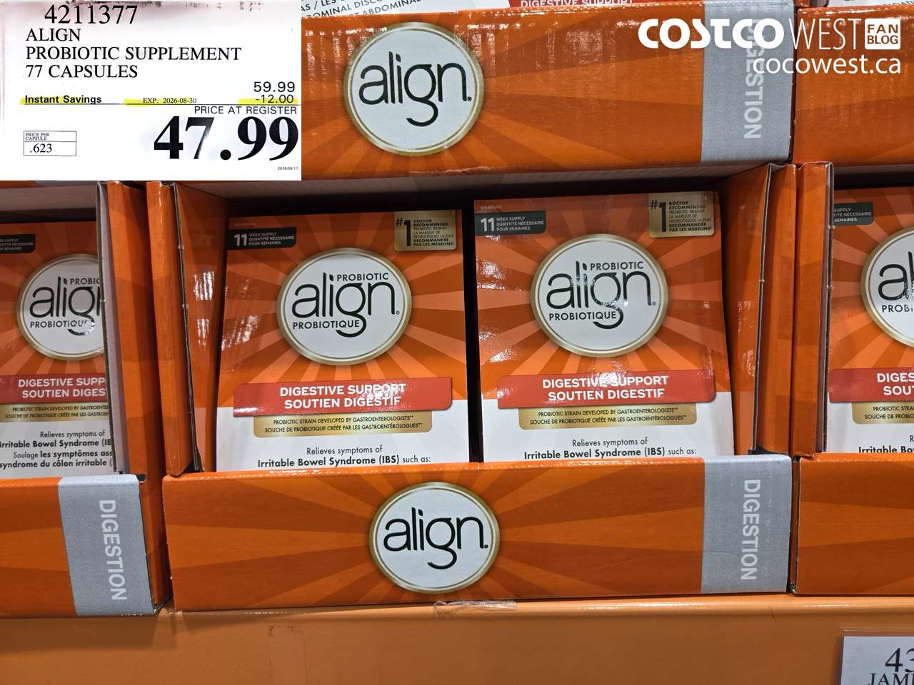 4211377 ALIGN PROBIOTIC SUPPLEMENT 77 CAPSULES ($12.00 INSTANT SAVINGS EXPIRES ON 2026-08-30) $47.99