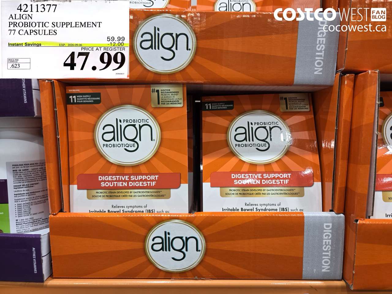 4211377 ALIGN PROBIOTIC SUPPLEMENT 77 CAPSULES ($12.00 INSTANT SAVINGS EXPIRES ON 2026-09-06) $47.99