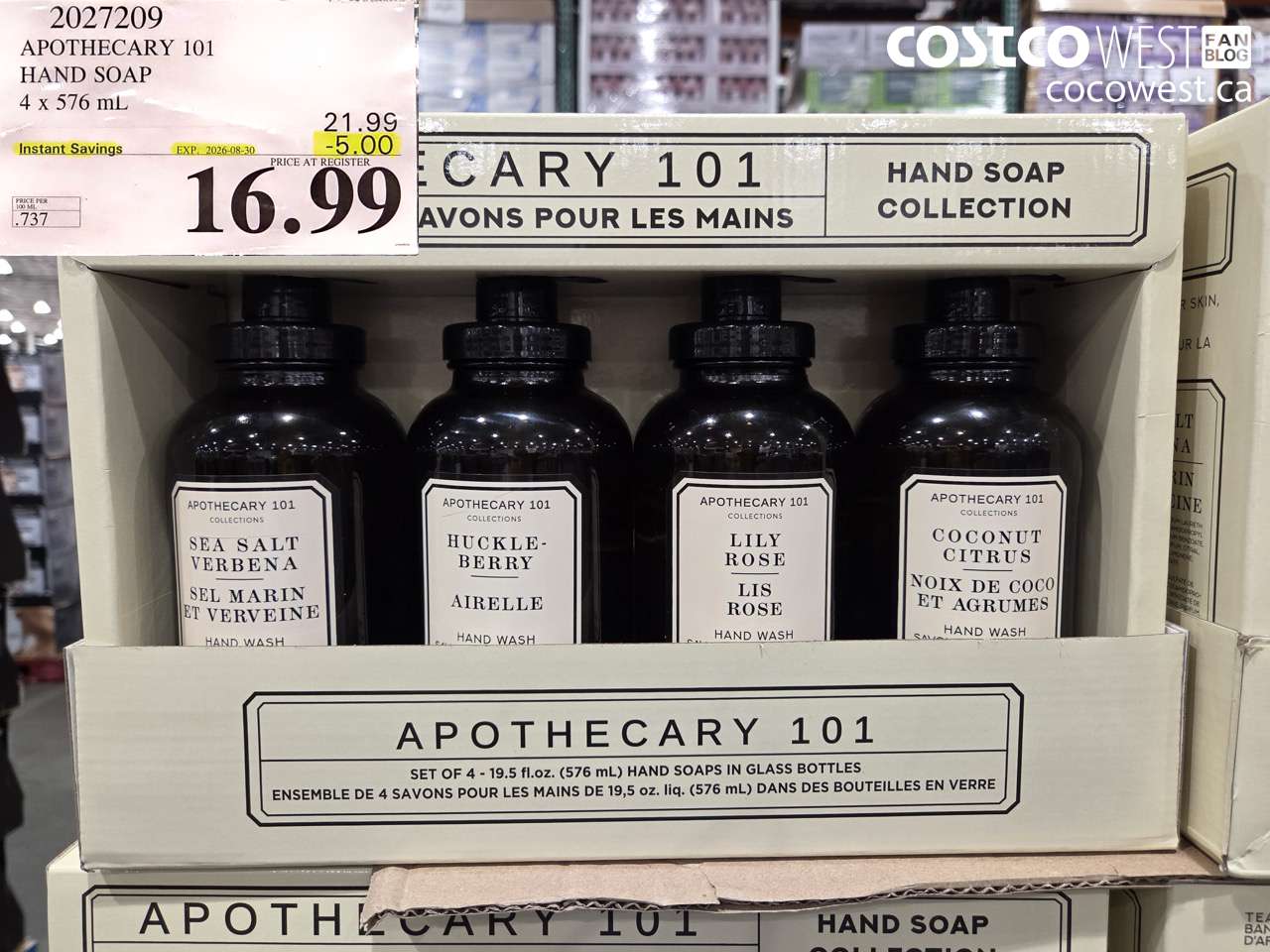 2027209 APOTHECARY 101 HAND SOAP 4 X 576 ML ($5.00 INSTANT SAVINGS EXPIRES ON 2026-08-30) $16.99
