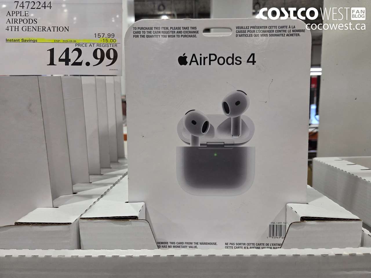7472244 APPLE AIRPODS 4TH GENERATION ($15.00 INSTANT SAVINGS EXPIRES ON 2026-08-06) $142.99