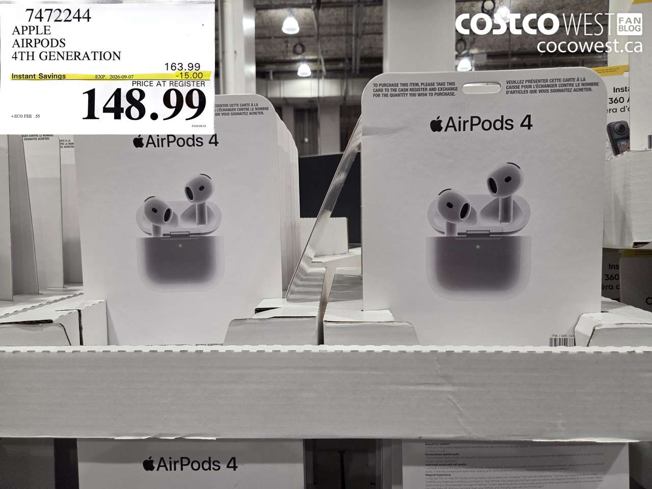 7472244 APPLE AIRPODS 4TH GENERATION ($15.00 INSTANT SAVINGS EXPIRES ON 2026-09-07) $148.99