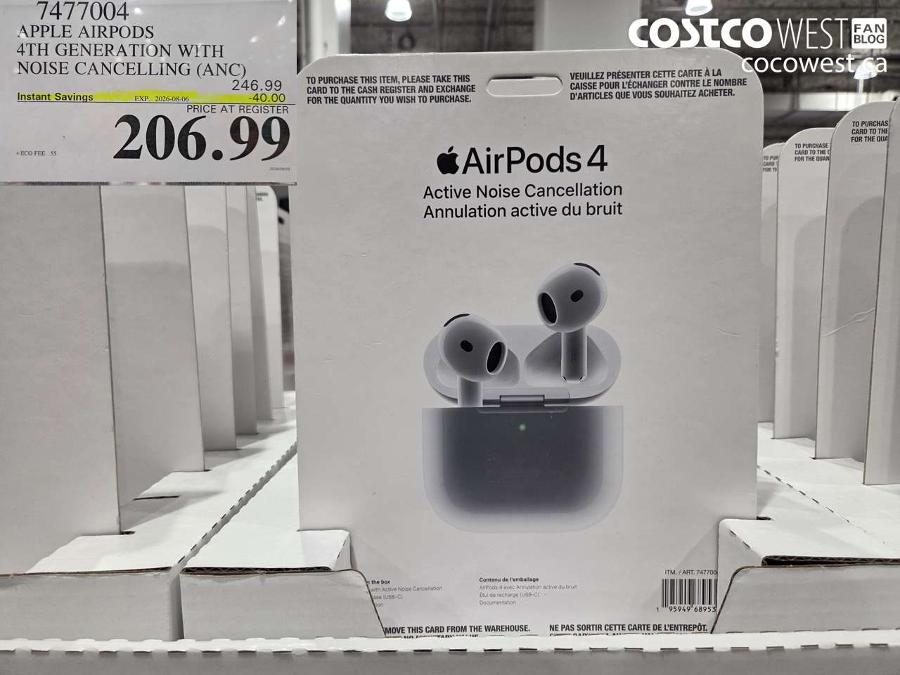 7477004 APPLE AIRPODS 4TH GENERATION WITH NOISE CANCELLING (ANC) ($40.00 INSTANT SAVINGS EXPIRES ON 2026-08-06) $206.99
