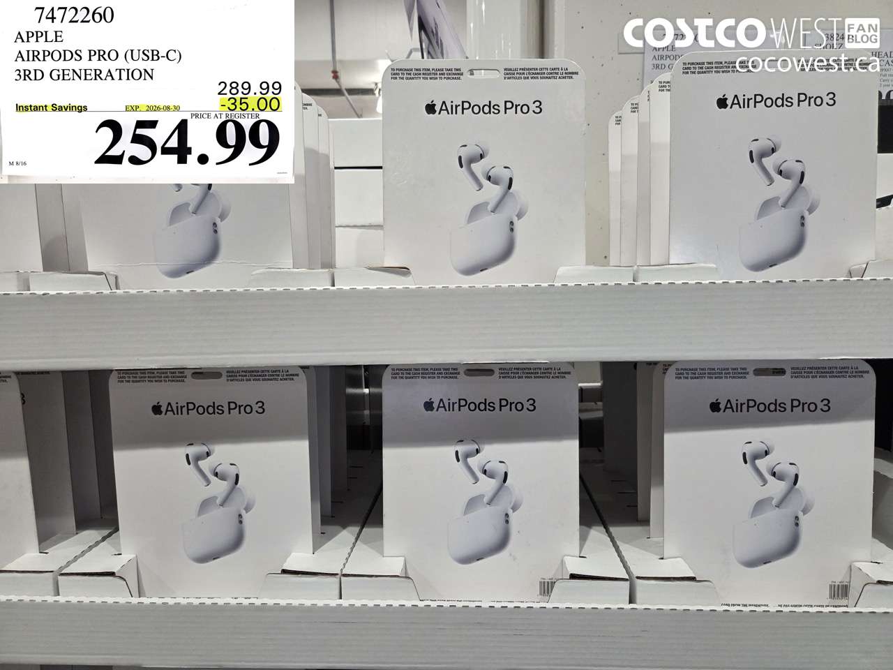 7472260 APPLE AIRPODS PRO (USB-C) 3RD GENERATION ($35.00 INSTANT SAVINGS EXPIRES ON 2026-08-30) $254.99