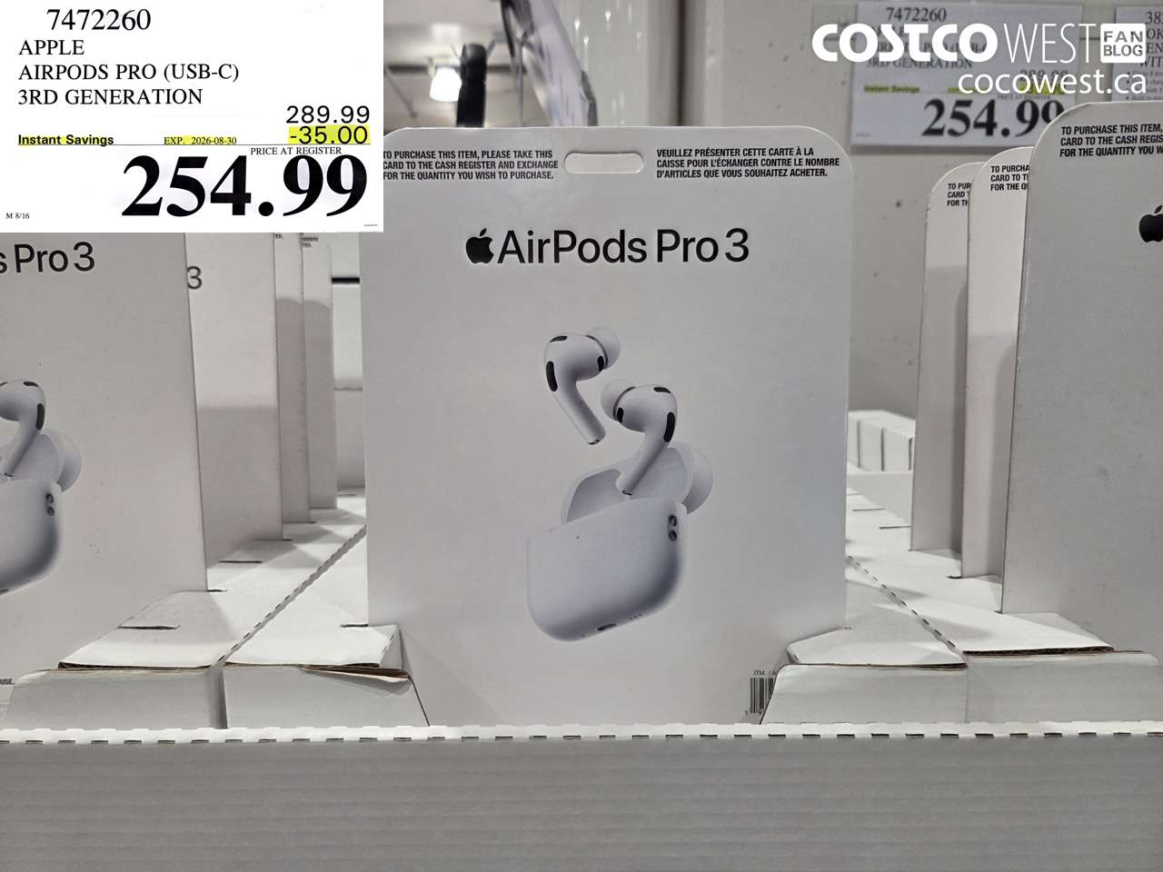 7472260 APPLE AIRPODS PRO (USB-C) 3RD GENERATION ($35.00 INSTANT SAVINGS EXPIRES ON 2026-08-30) $254.99
